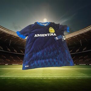 NWT Game Of The World Mens Size Medium Argentina Soccer Football Jersey Blue